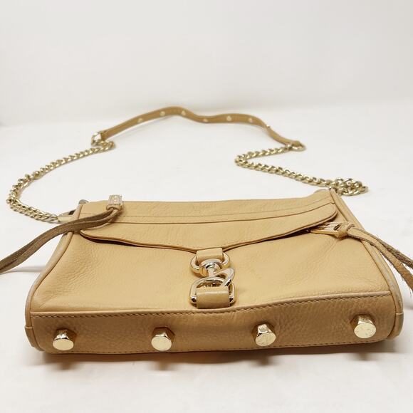 Rebecca Minkoff Nude Cream Mini Mac Crossbody Bag Chainlink Leather Zip Closure - Picture 9 of 16
